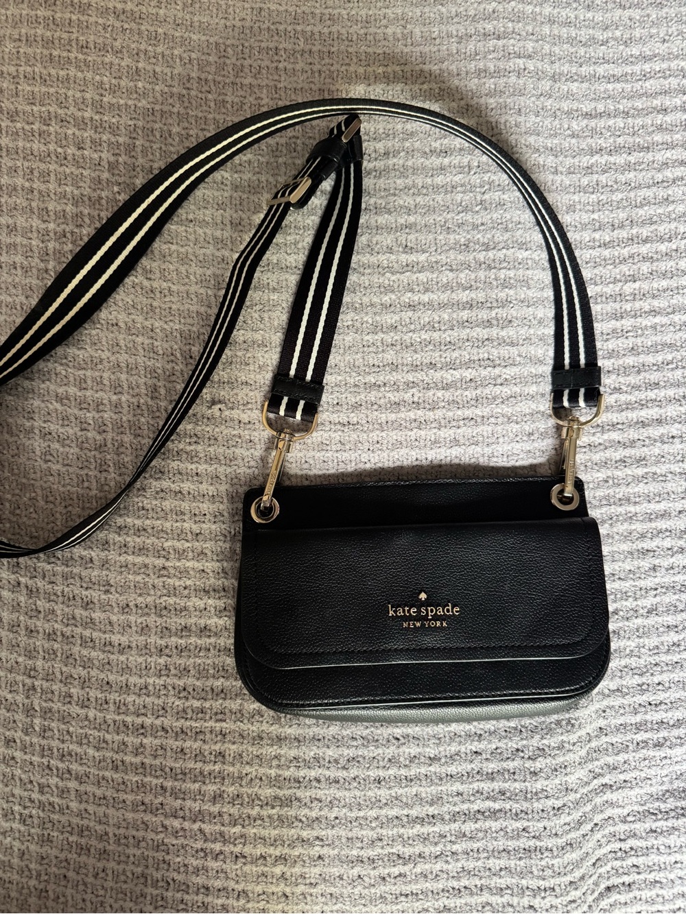 kate spade Black Leather Crossbody with Striped Strap